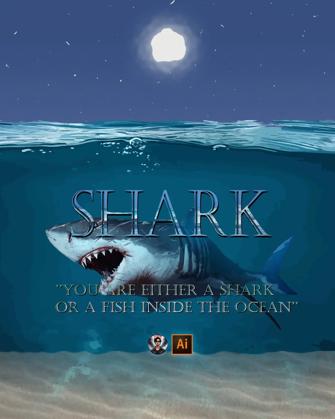 Word 'SHARK' Engraved in OCEAN